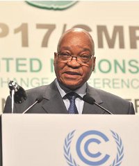 South African President Jacob Zuma speaking at the opening of COP17 conference. South African President Jacob Zuma speaking at the opening of COP17 conference.