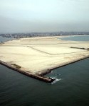 An aerial picture of land reclaimed from the ocean for the Eko Atlantic City project.