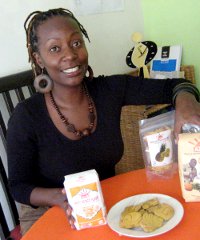 Tei Mukunyi displays Azuri Health Limited’s range of products. Tei Mukunyi displays Azuri Health Limited’s range of products.