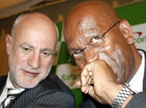 Bob Collymore (right) in discussion with former Safaricom CEO Michael Joseph. Bob Collymore (right) in discussion with former Safaricom CEO Michael Joseph.