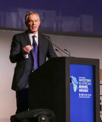 Former British Prime Minister, Tony Blair, during his speech at the Investing in African Mining Indaba held in Cape Town last week.