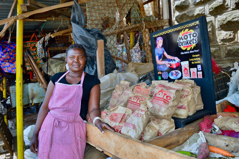 MOTO charcoal briquettes for sale at a kiosk